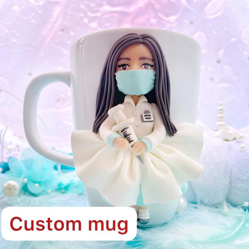 Doctor gift polymer clay mug. Thank you doctor gift. - Mugs - Clay White