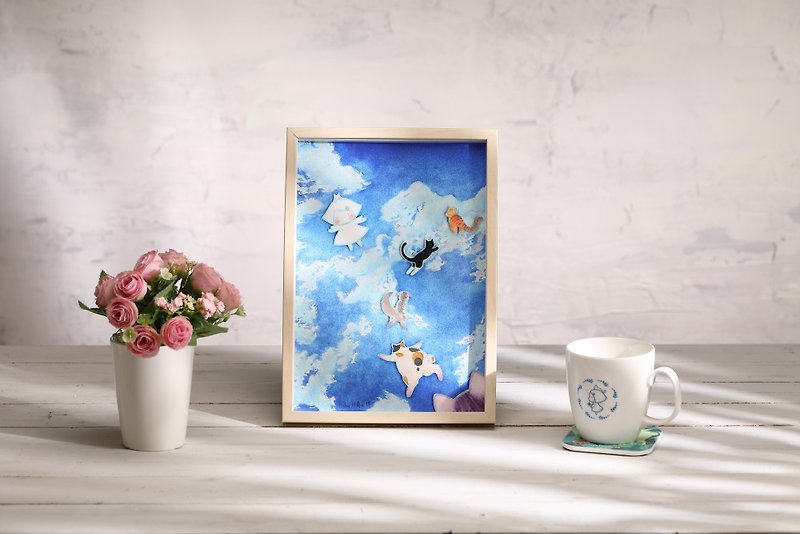 【Flying Cat】-CatGal Art-Watercolour Giclee Print(Hovsta Frame Included) - Posters - Paper 