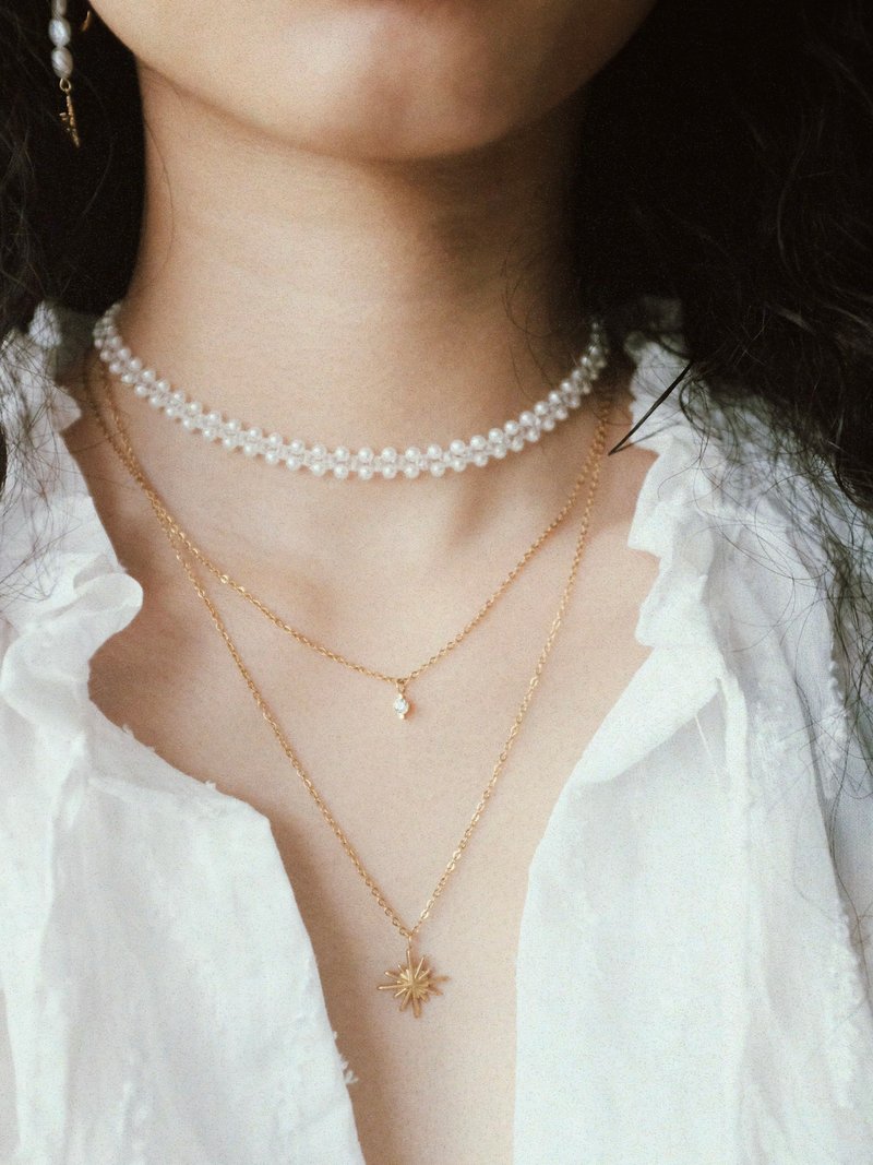 【Pure】Pure series pearl choker necklace handmade beads sweet cool girl European and American minimalist - Necklaces - Other Materials White