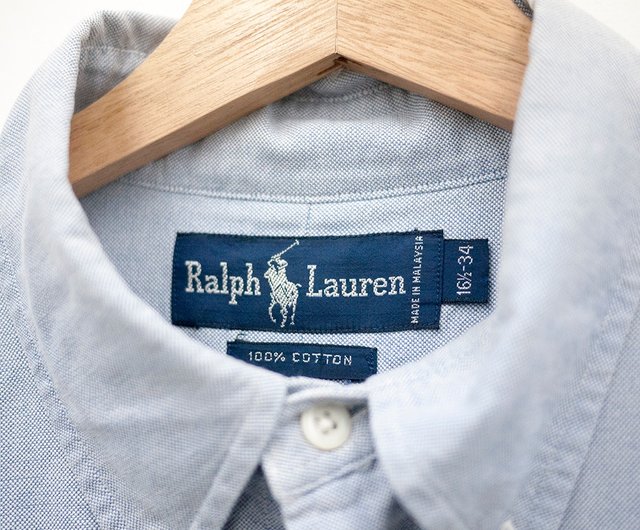 POLO RALPH LAUREN 長袖襯衫彩色logo 淺藍二手古著- 設計館afterwork 男西裝/休閒襯衫- Pinkoi