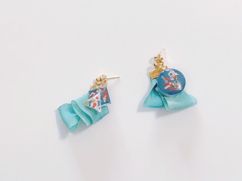暮秋轻旅行系列-Small island hand-painted temperament drop ear pin/ear clip in Seto Inland Sea - Earrings & Clip-ons - Other Materials 