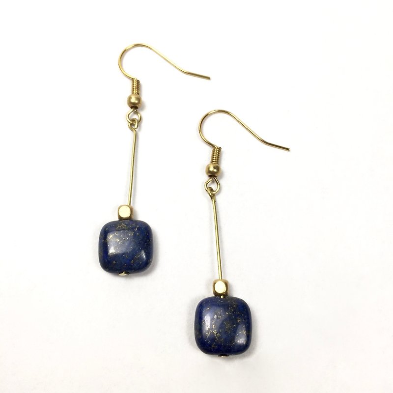 Lapis lazuli natural stone hand made earrings - Earrings & Clip-ons - Other Metals Blue