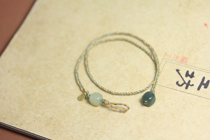 [Couple Bracelet] Natural Hetian Jade Irregular Shaped Bead Peace Artistic Bracelet - Bracelets - Jade Green