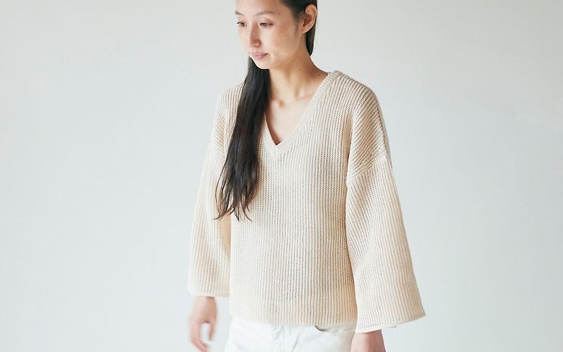 【在庫ラスト1点SALE】enrica washi×cotton knit natural - 女裝 上衣 - 棉．麻 卡其色