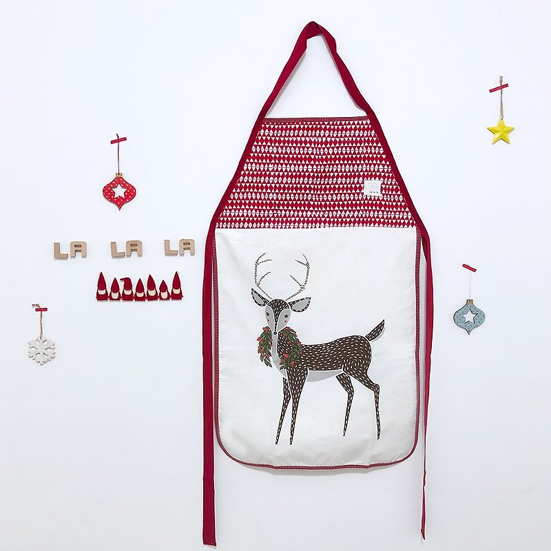 [Christmas chef comes to my house] apron moose - ผ้ากันเปื้อน - ผ้าฝ้าย/ผ้าลินิน สีแดง