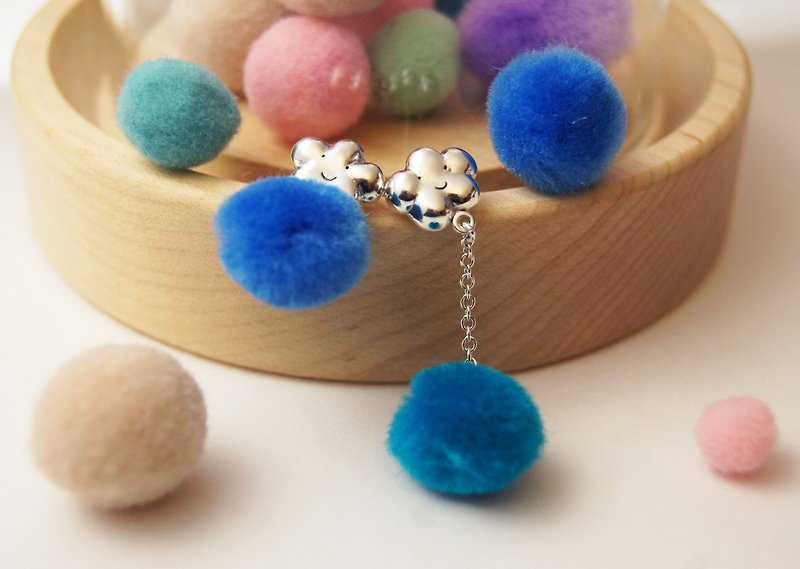 Cute Fluffy Cloud Earring -Polished Surface - Earrings & Clip-ons - Other Metals Blue