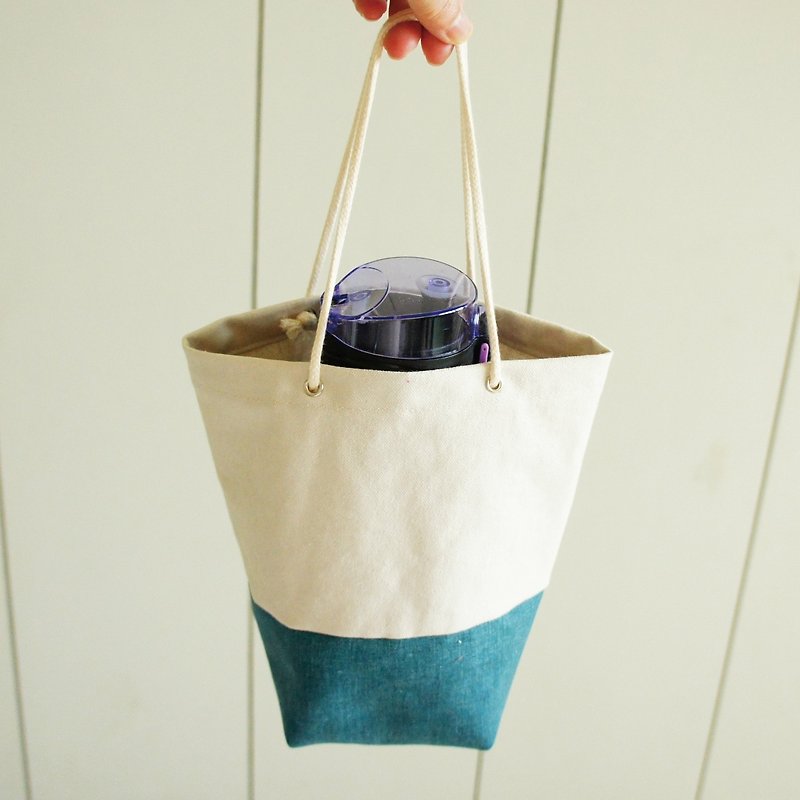 Lovely【石洗帆布】雜貨風雙色水壺袋、米綠