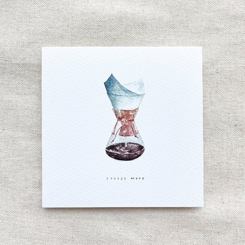 【Watercolor illustration postcard】Pour-over coffee pot - Cards & Postcards - Paper Brown