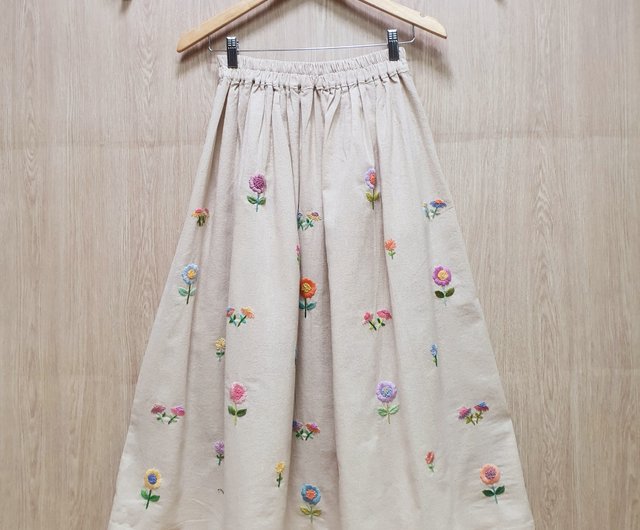 Hand Embroidery Skirt, Cotton Fabric, Flower, Deer, Fox, Rabbit