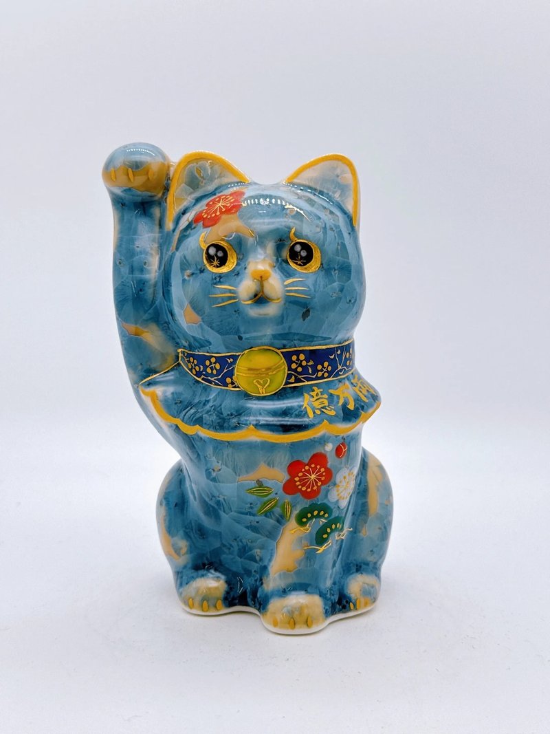 【瑞青耀福】日本清水燒招財貓 | 花結晶 灰青 - 休花 億万両 - 擺飾/家飾品 - 瓷 綠色