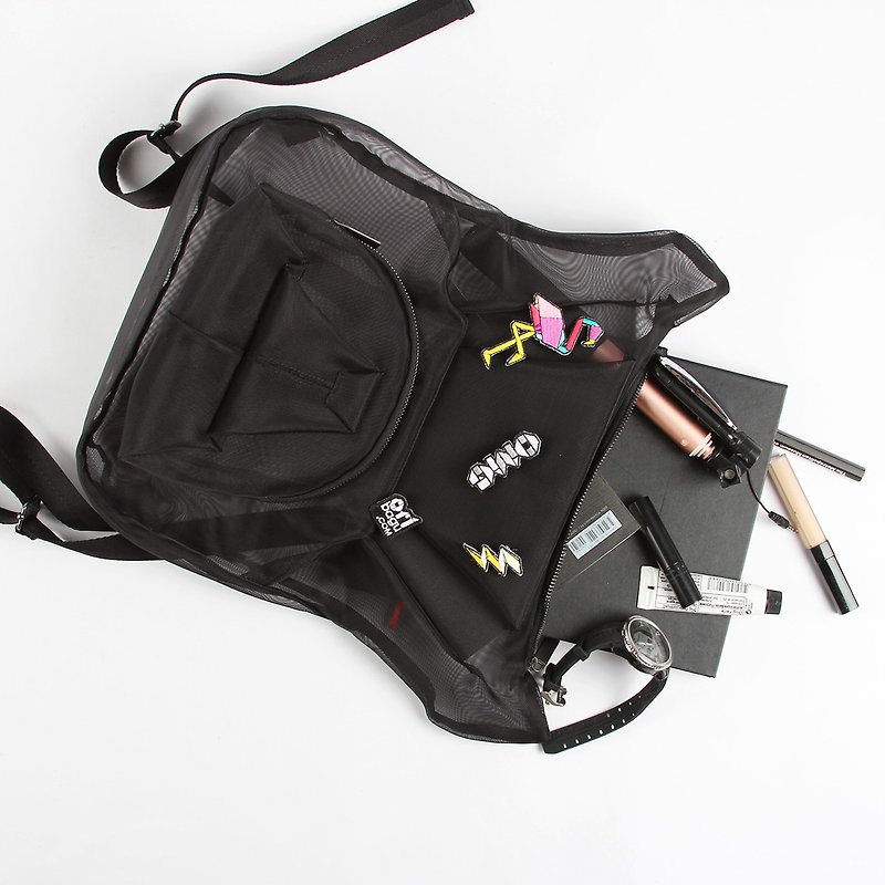 ORIBAGU Origami Bag_Black Mesh Method Backpack - กระเป๋าเป้สะพายหลัง - ไนลอน สีดำ