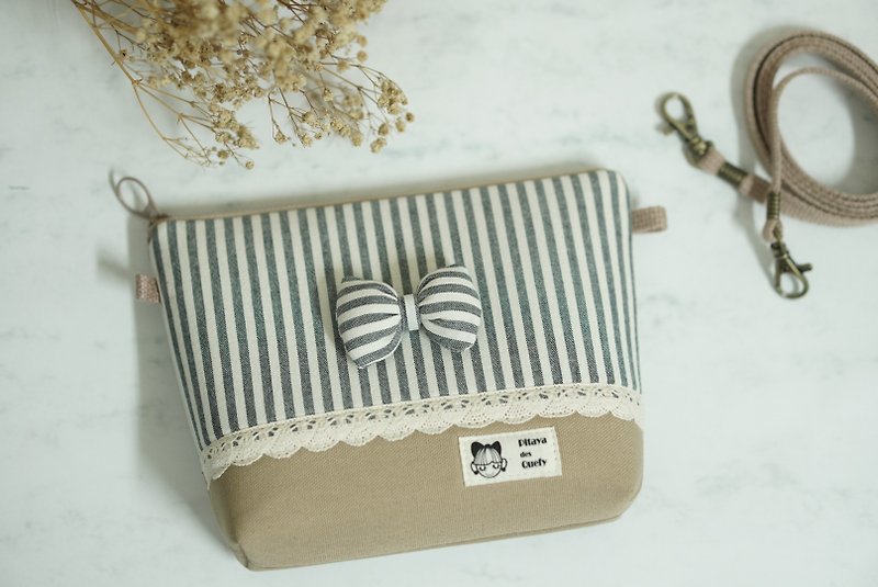 Pitaya des Quefy Classic Bow Universal Bag Grey Stripes - Messenger Bags & Sling Bags - Cotton & Hemp 