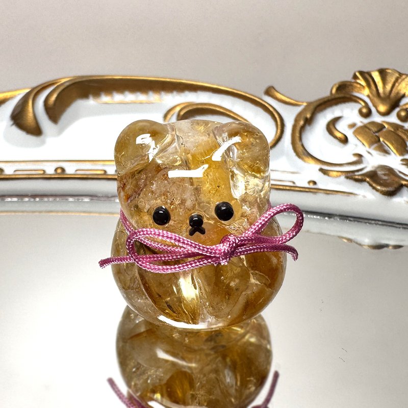 Natural citrine Stone ornaments | citrine mirror cake bear style 06 | かがみもち crystal glue resin - อื่นๆ - คริสตัล สีเหลือง