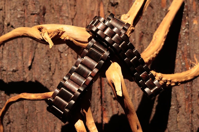 Grenadilla Wooden Bracelet with Stainless Steel Spacer Design - Bracelets - Wood Black