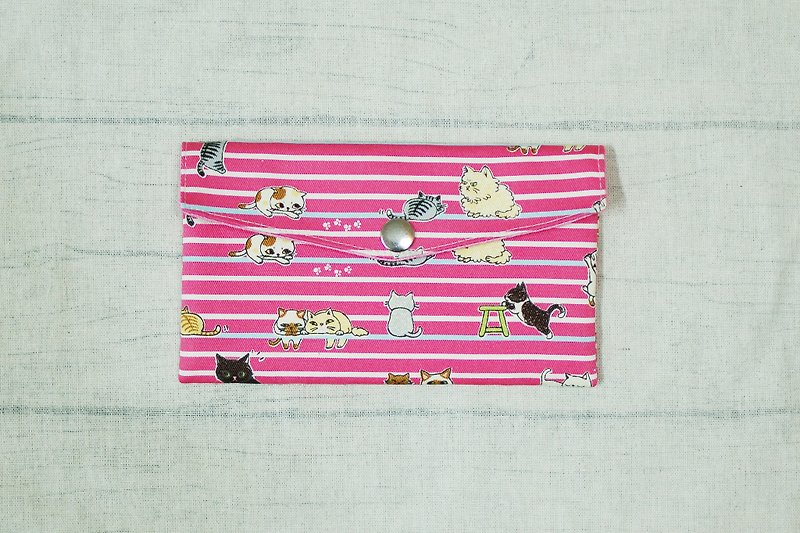 布手作りを再生します。かわいい猫（ピンク）レッドブックバッグポーチ - 財布 - コットン・麻 ピンク