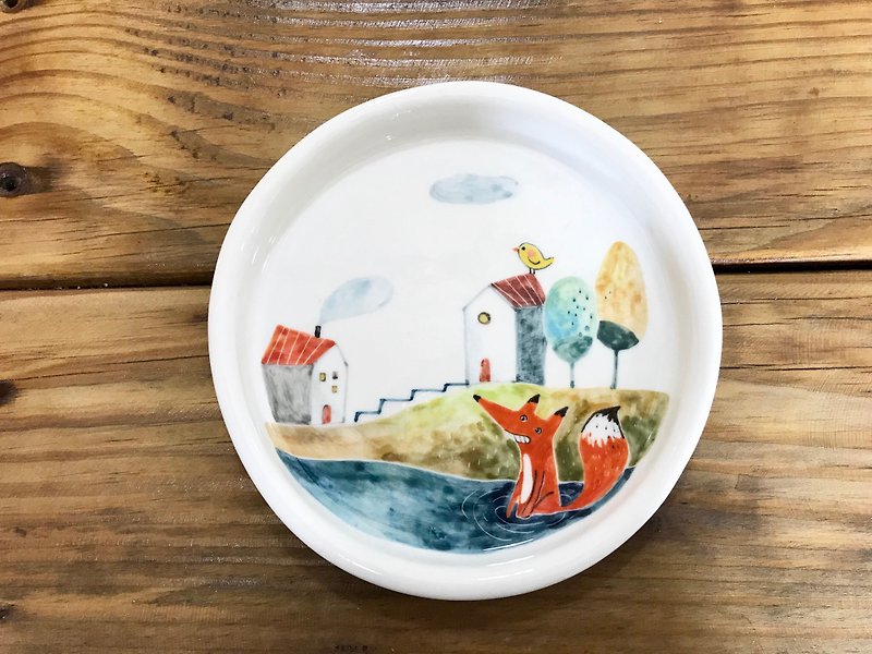 Fairytale fox series plate underglaze painting - Plates & Trays - Porcelain Multicolor