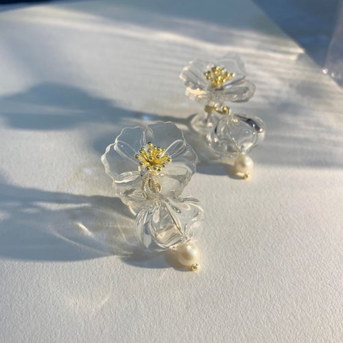 イヤリング ケシの花 アイス クリスタル フラワー シリーズ 樹脂