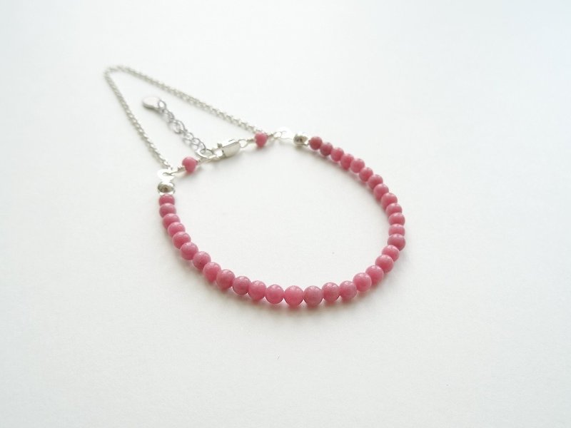 Pink Petrified Wood & Sterling Silver Chain Double-Strand Bracelet - สร้อยข้อมือ - เงินแท้ สึชมพู