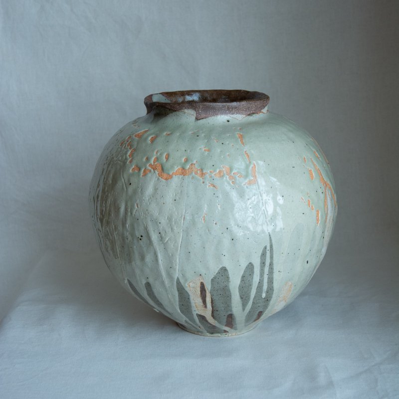 Floral pottery gray glaze large pot - เซรามิก - ดินเผา 