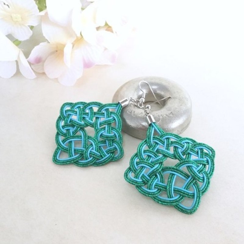 Earrings [Turquoise Green] Arabesque Mizuhiki Oriental - Earrings & Clip-ons - Other Materials Green