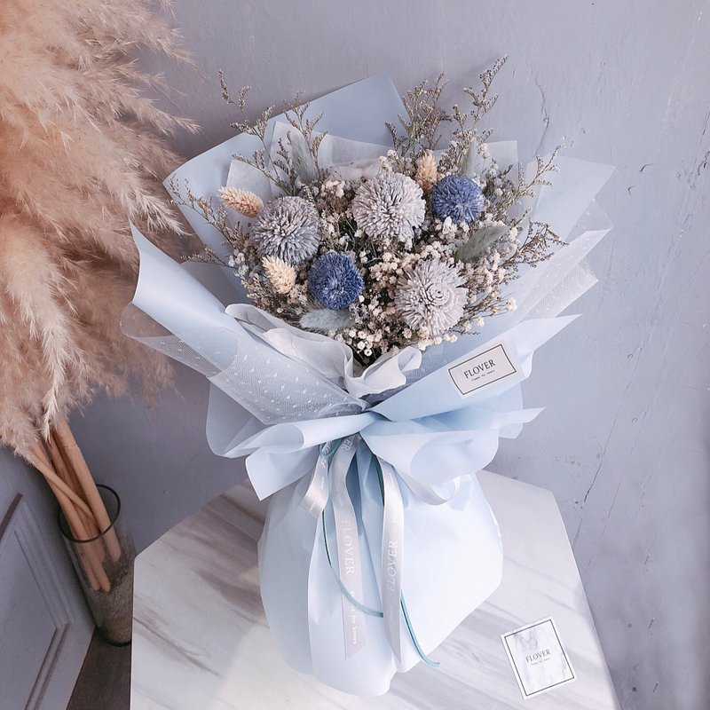 Ping pong blue dry bouquet - ของวางตกแต่ง - พืช/ดอกไม้ 