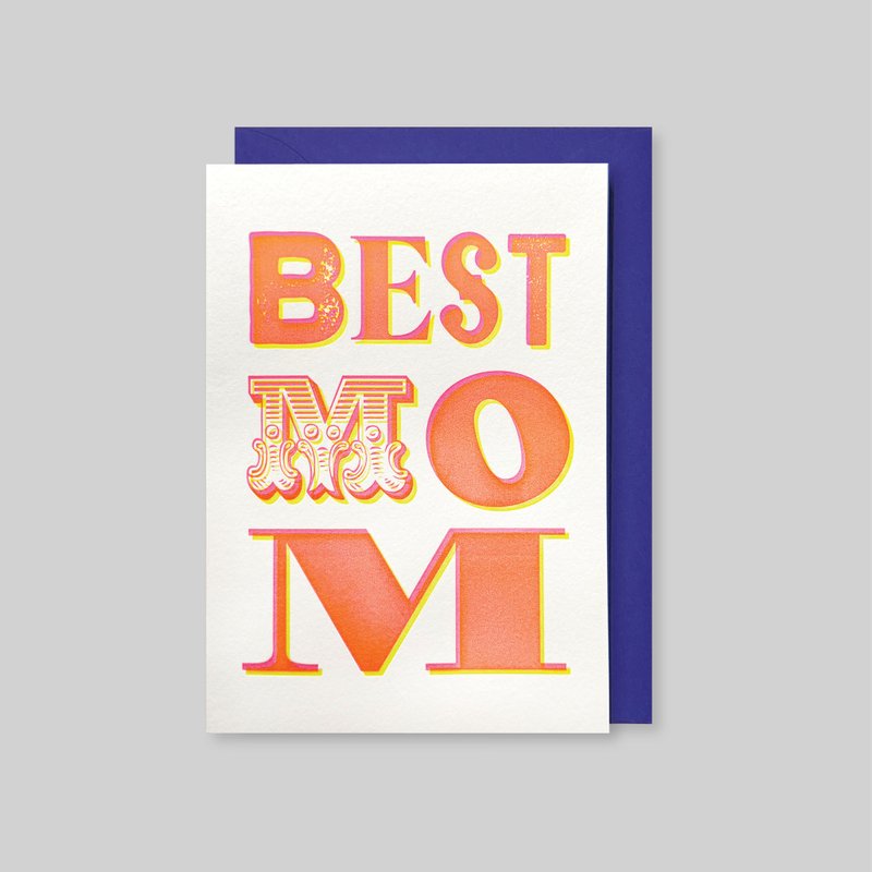 活版印刷對摺卡 Best Mom - 卡片/明信片 - 紙 橘色