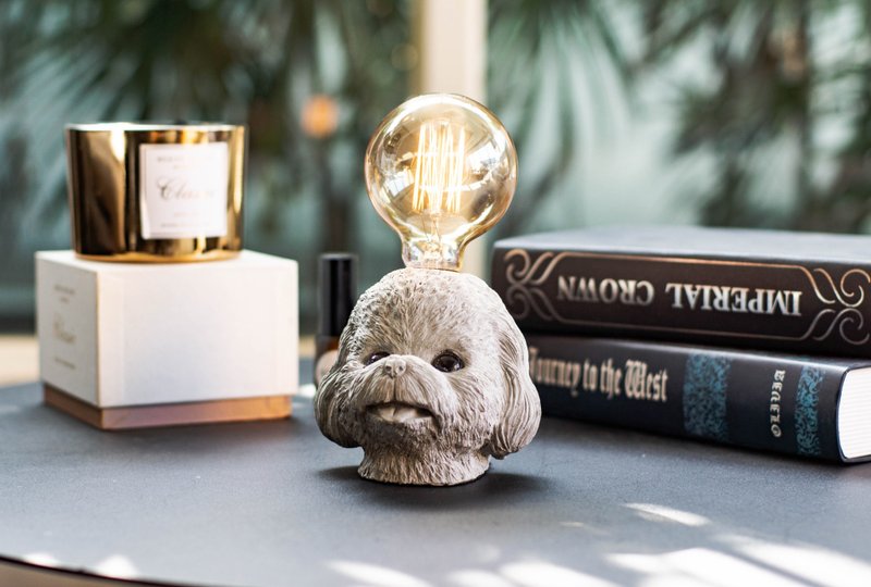 Shu MUSE Poodle Dog Cement Table Lamp LED Light Tungsten Bulb USB Light Decoration Dog Hair Kid - Items for Display - Cement Gray