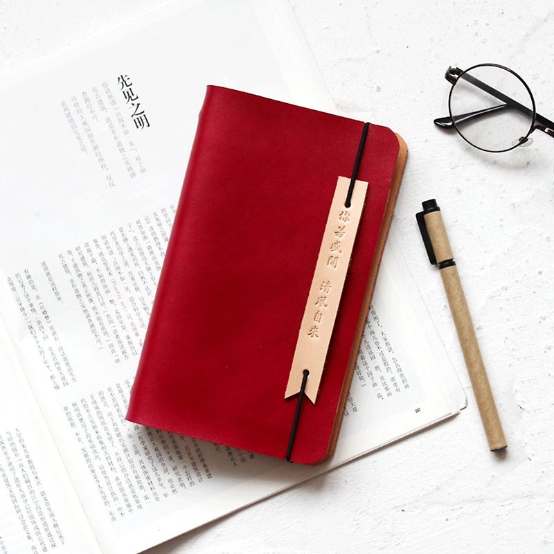 Rugao original handmade first layer of leather word in the notebook loose-leaf notebook leather journal text custom birthday gifts give gifts red even dyed a6 Pocket book 19 cm*11cm - สมุดบันทึก/สมุดปฏิทิน - หนังแท้ สีแดง