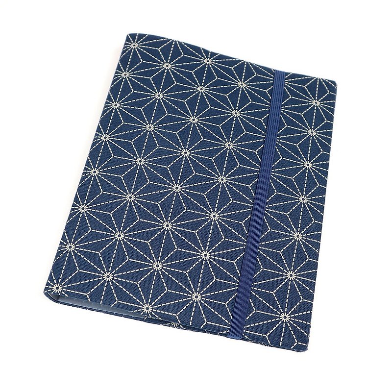 A5 loose-leaf notebook cloth book cover cloth book cover - Linen leaves (blue) - ปกหนังสือ - ผ้าฝ้าย/ผ้าลินิน สีน้ำเงิน