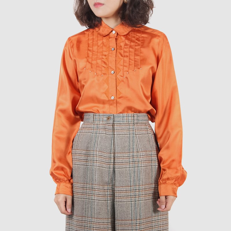 [Egg Plant Vintage] Pumpkin Ball Embroidered Vintage Shirt - Women's Shirts - Polyester 