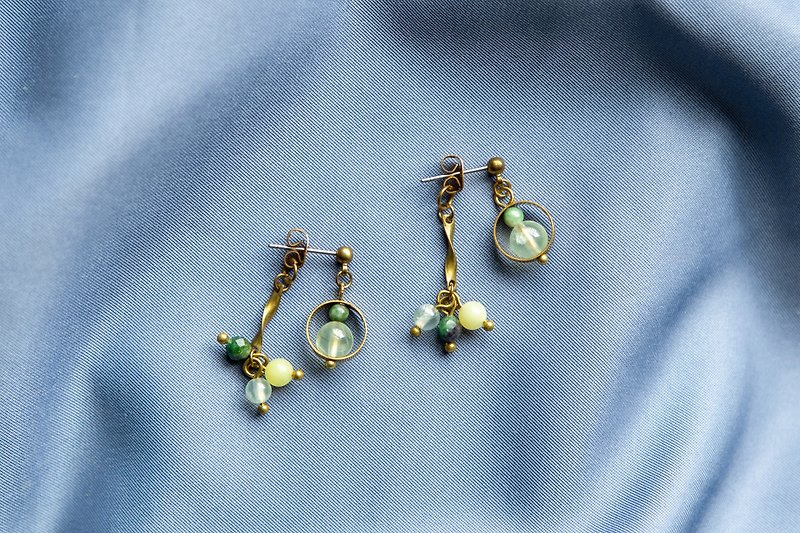 Goldfish - earring  clip-on earring-Prehnite - Earrings & Clip-ons - Copper & Brass Green