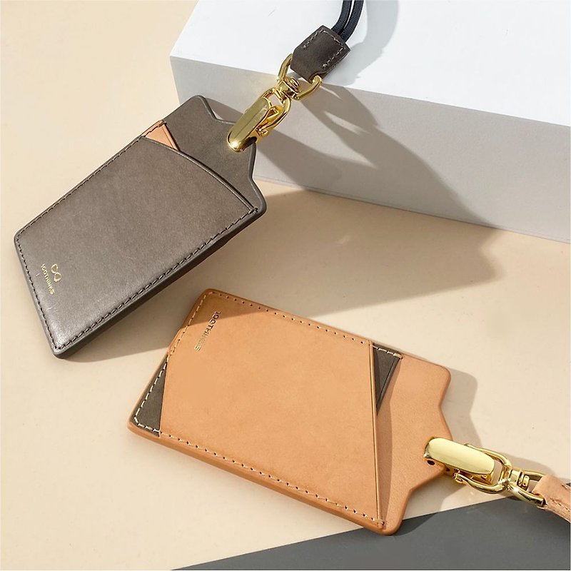 [Selected discount] L11 two-color splicing card holder 24K gold hook + first layer cowhide - ID & Badge Holders - Genuine Leather Multicolor