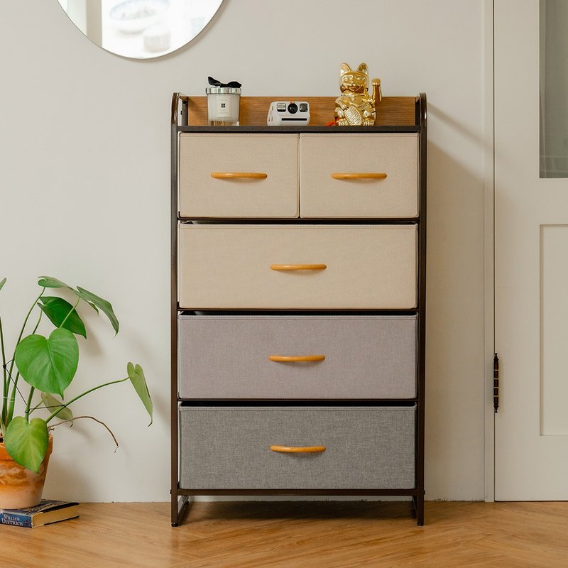 【ikloo】Japanese style five-compartment drawer storage cabinet (storage box/handle drawer cabinet/linen collection) - Shelves & Baskets - Cotton & Hemp 