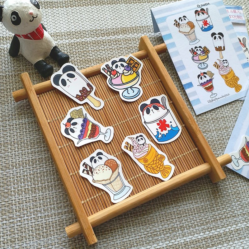 [Cute Panda Sticker Pack-Ice Cream Food] Stickers | 6 pieces - Stickers - Paper Multicolor