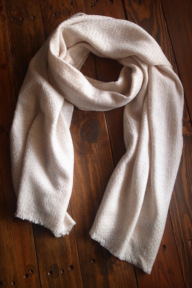 喀什米爾羊毛 圍巾 披肩 厚款 V紋 米白 - 圍巾/披肩 - 羊毛 白色