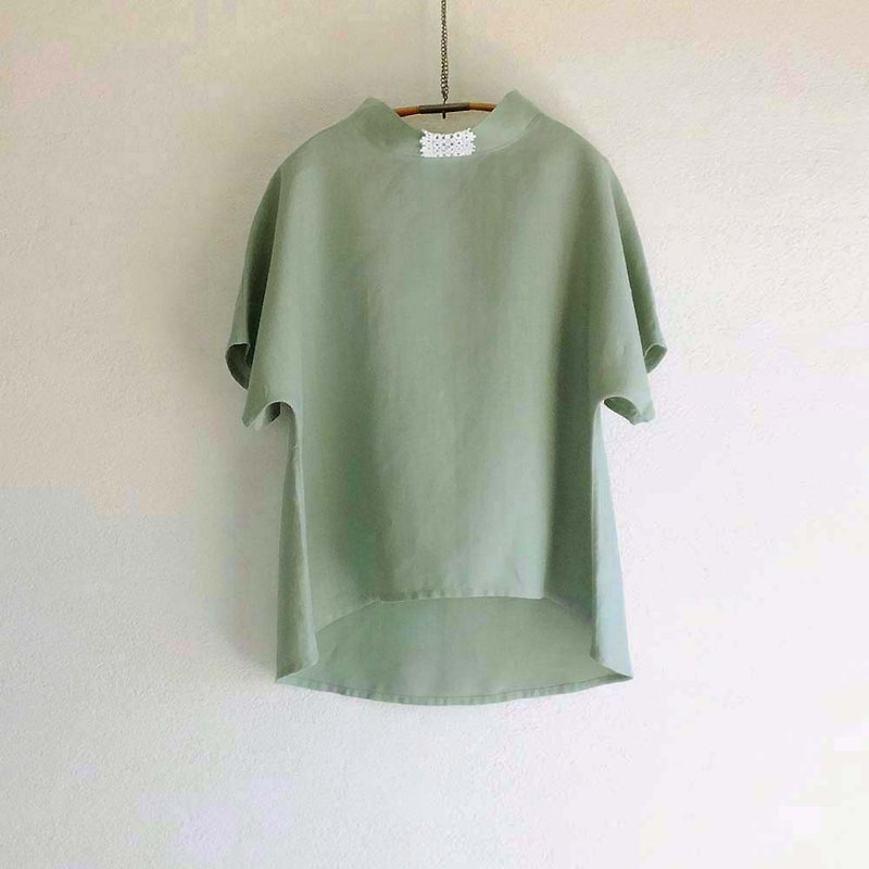 linen pullover　Matcha green tea - Women's Tops - Cotton & Hemp Green