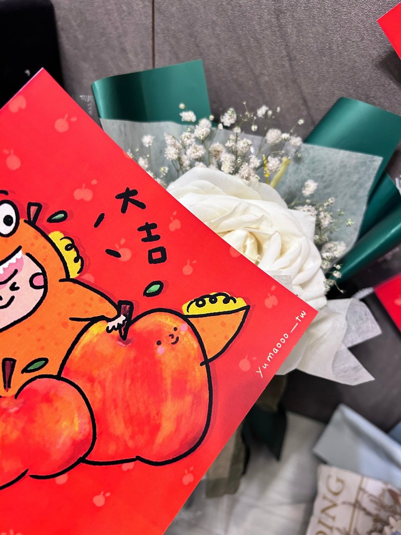 【辰年の春聯】五枚セット 小籠包 手描き春聯 斗方 五枚組 大 - ご祝儀袋・ポチ袋 - 紙 レッド