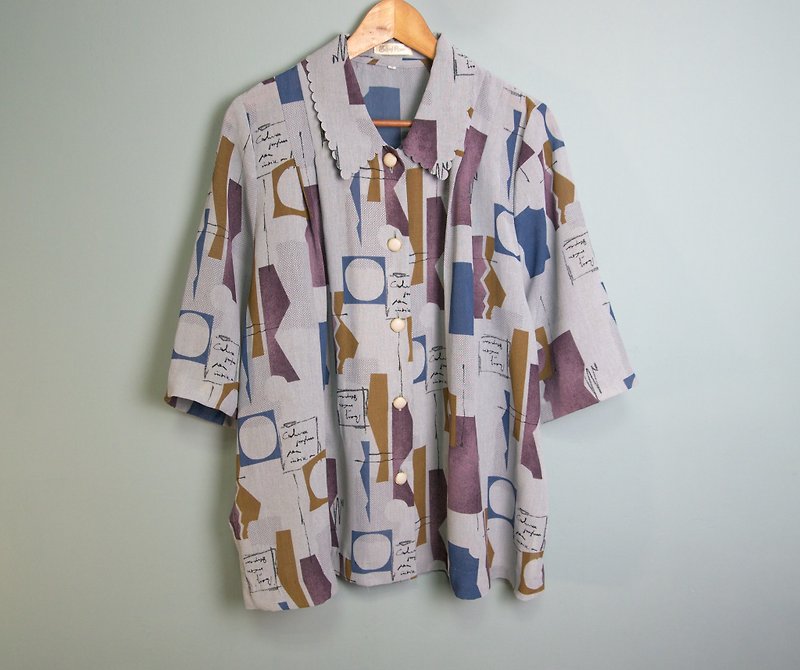 FOAK vintage roman hand tie geometric color shirt - เสื้อเชิ้ตผู้หญิง - วัสดุอื่นๆ 