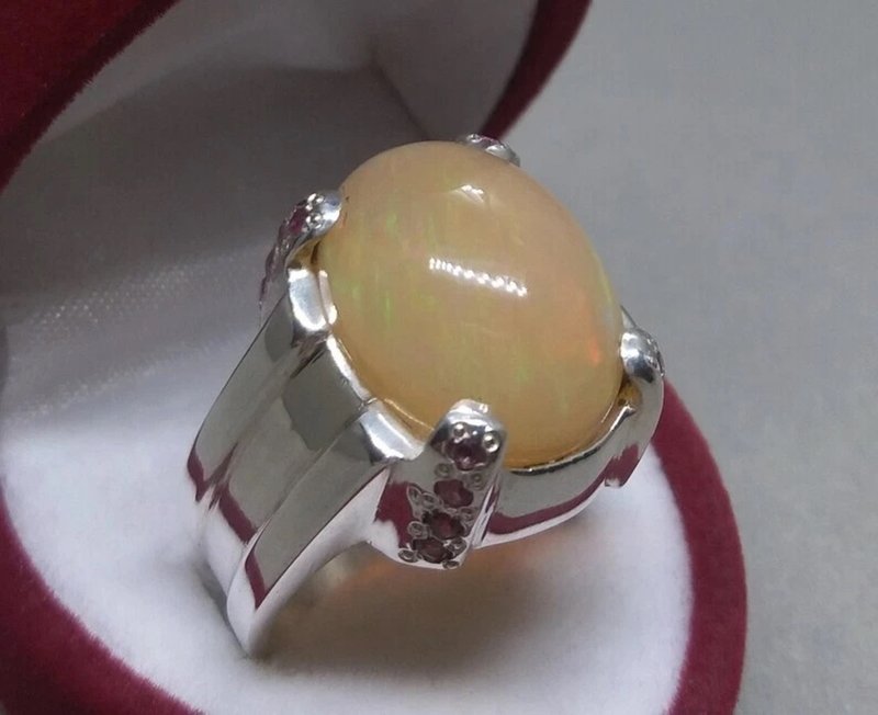 Natural Unheated Untreated Big Fire Opal Mens Ring Sterling Silver 925 ring - 戒指 - 寶石 黃色