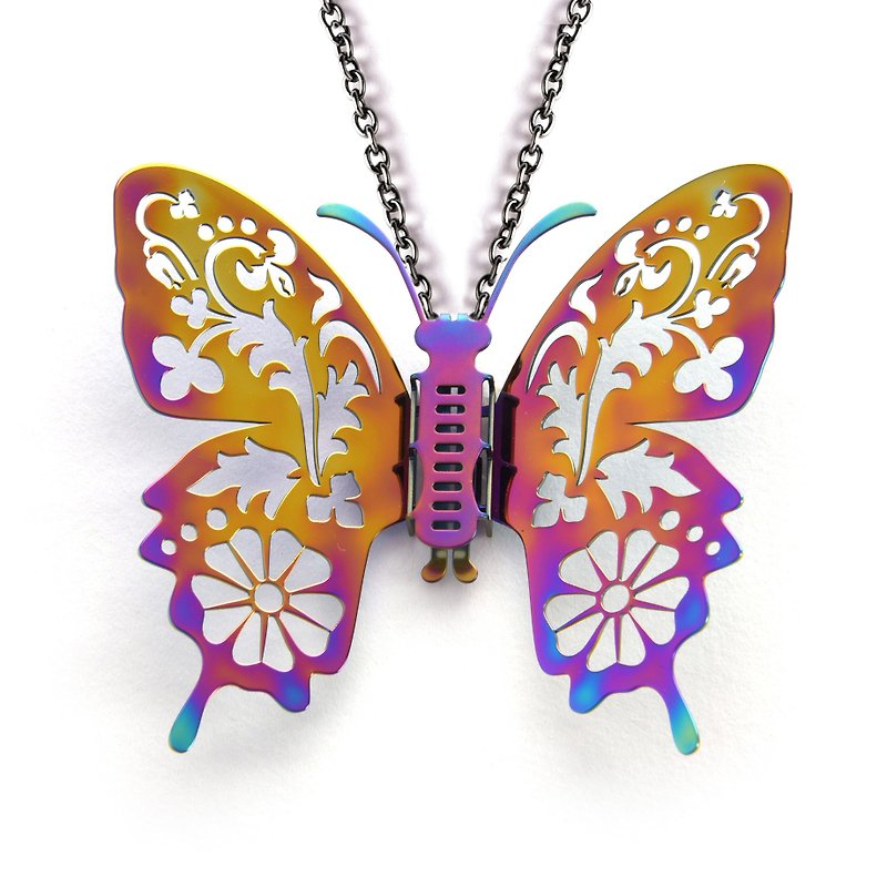 交換可能な羽を持つ蝶のネックレスの独占特許 - ネックレス - 金属 多色