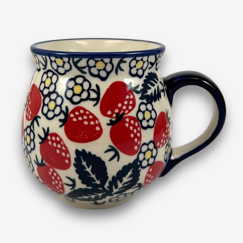 Polish hand-painted handmade pottery-Pangpang cup 350ml Wildberry Garden series designer model - Cups - Pottery Red