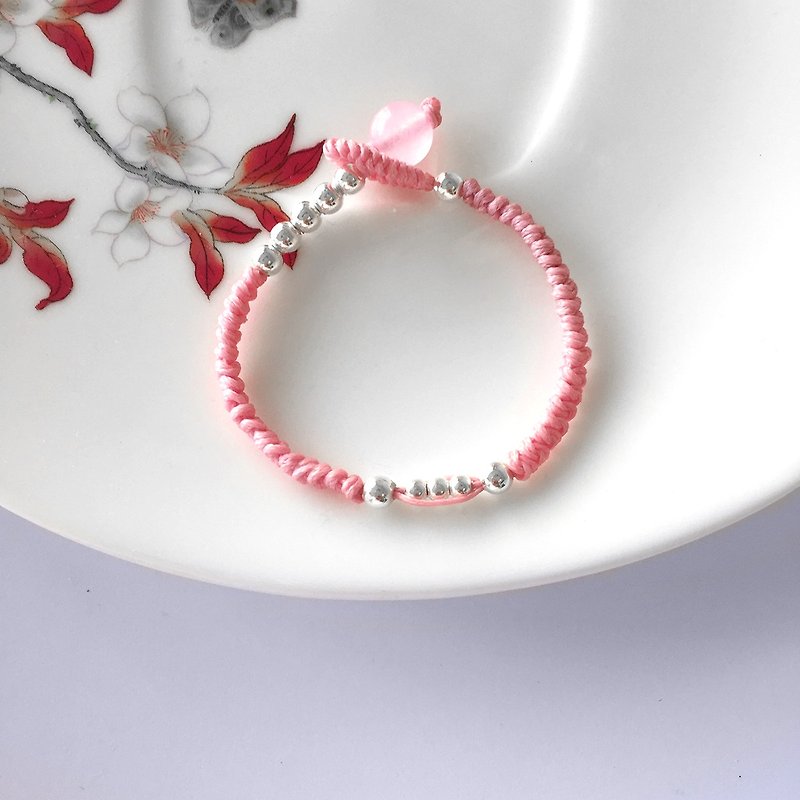 Pink String Silver Balls Bracelet | Noose Clasp Bracelet | Crystal Ball Bracelet - สร้อยข้อมือ - งานปัก 
