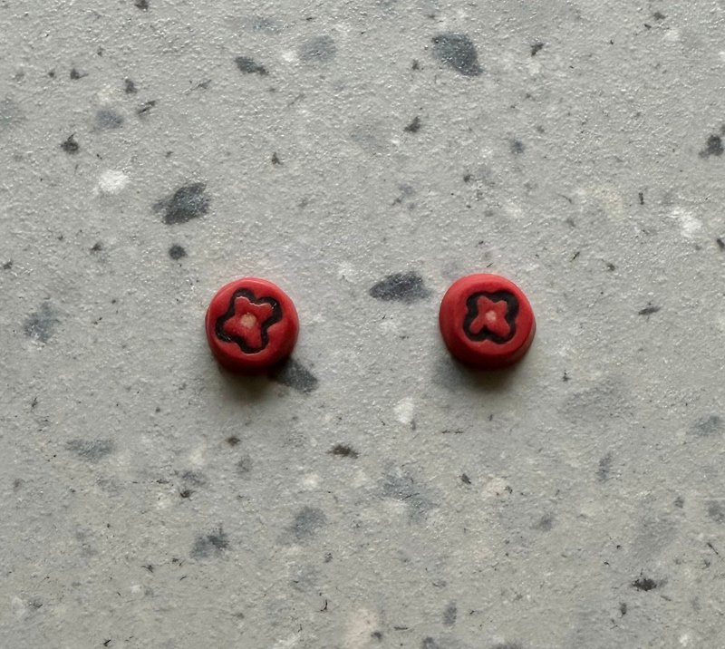 Polymer clay jewelry - sculptural round red poppy flower earrings - can be made into ear pins or Clip-On - Earrings & Clip-ons - Other Materials Red