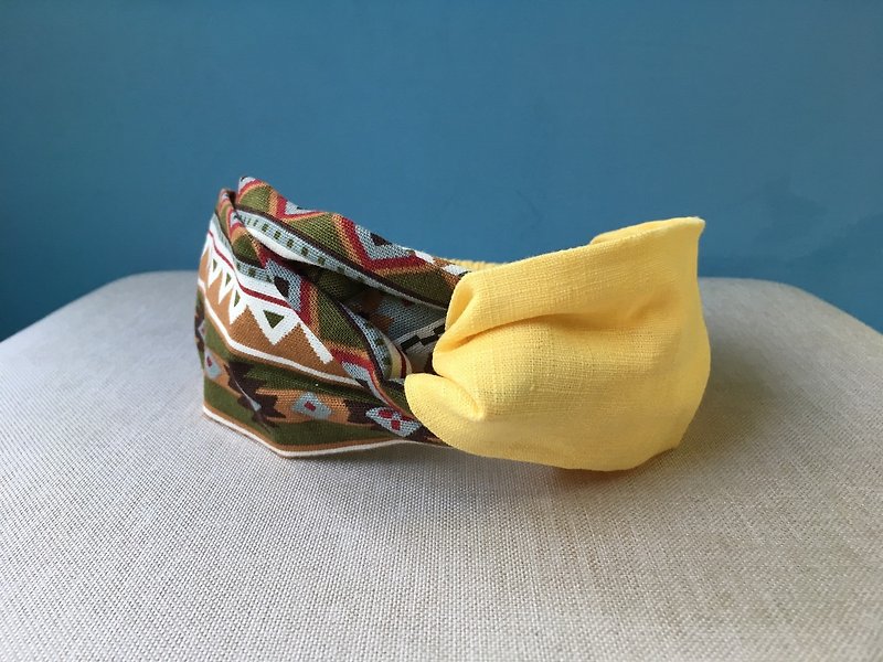 Shuangpin headband / super bright yellow ethnic / ethnic style - ที่คาดผม - ผ้าฝ้าย/ผ้าลินิน สีเหลือง