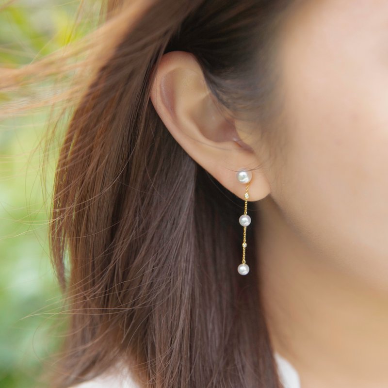 Daydream - Drop Pearl and Diamond Earrings - ต่างหู - เครื่องประดับ 