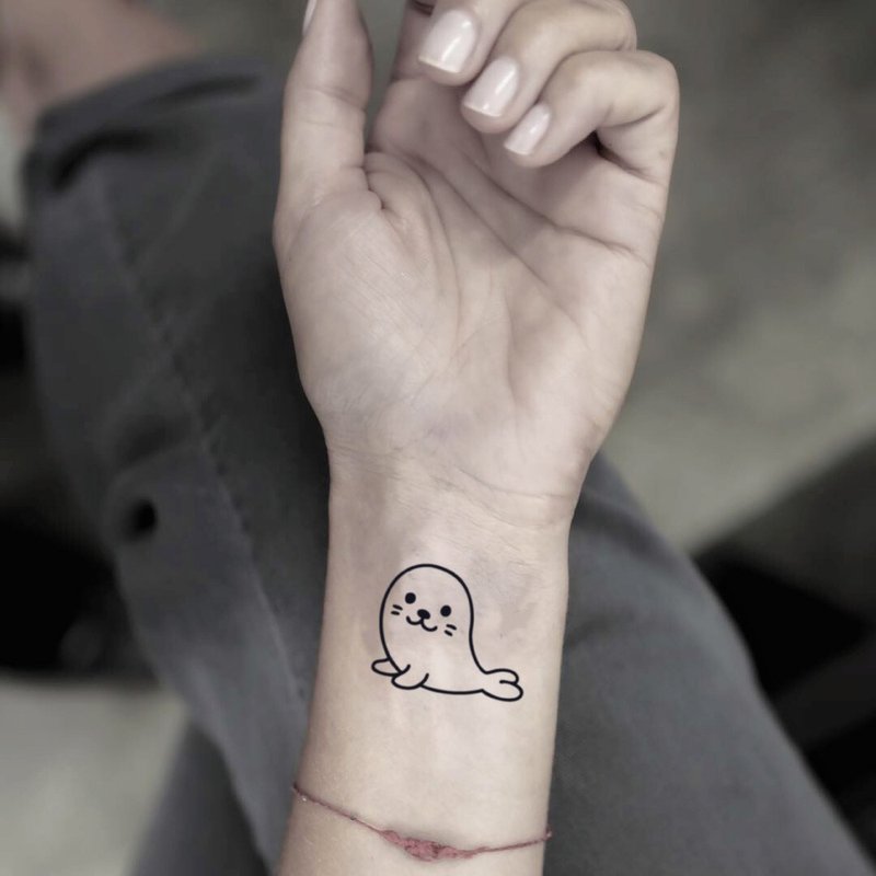 Cute Seal Temporary Fake Tattoo Sticker (Set of 2) - OhMyTat - สติ๊กเกอร์แทททู - กระดาษ สีดำ