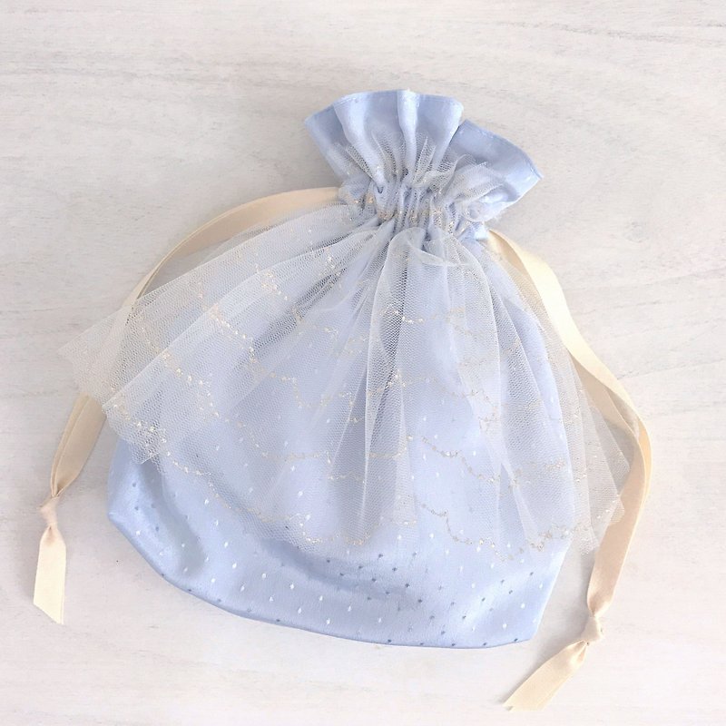 Lamellame scallops tulle gathers frill rhinestone light blue - Toiletry Bags & Pouches - Polyester Blue