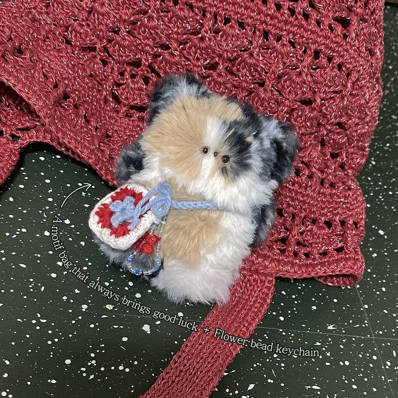 A cute Tricolor Cat doll Keychain(Including bag, necklace, and hairband) - 鑰匙圈/鑰匙包 - 其他材質 咖啡色