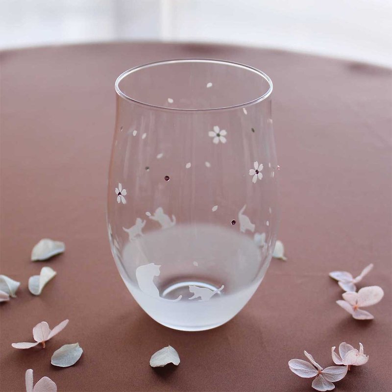 [Cherry blossom season] Cat motif tumbler glass vol.5 Personalized item (option sold separately) - Cups - Glass Transparent