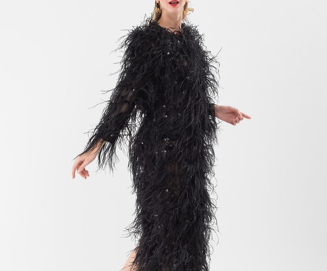 Dress embroidered with ostrich feathers, purple dress. take pictures of  parties - Shop LODESTAR One Piece Dresses - Pinkoi
